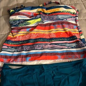 Colorful Striped Swimsuit Top and Teal Bottom